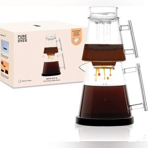Pure Over Signature Brew Kit Glass Pour Over Coffee Maker 6 Piece Set w/ Carafe